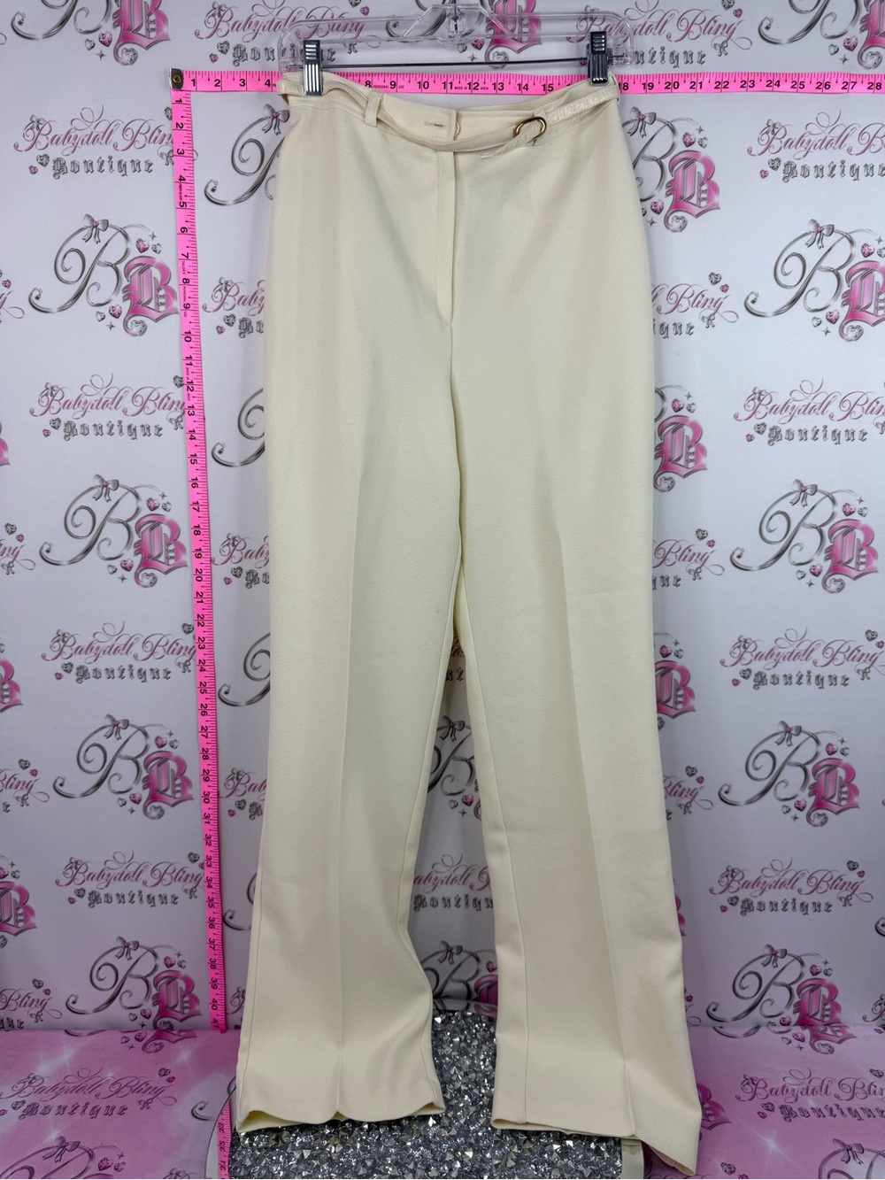Earle Picard Cream Wide-Leg Women's Trousers with Decorative Buckle vintage